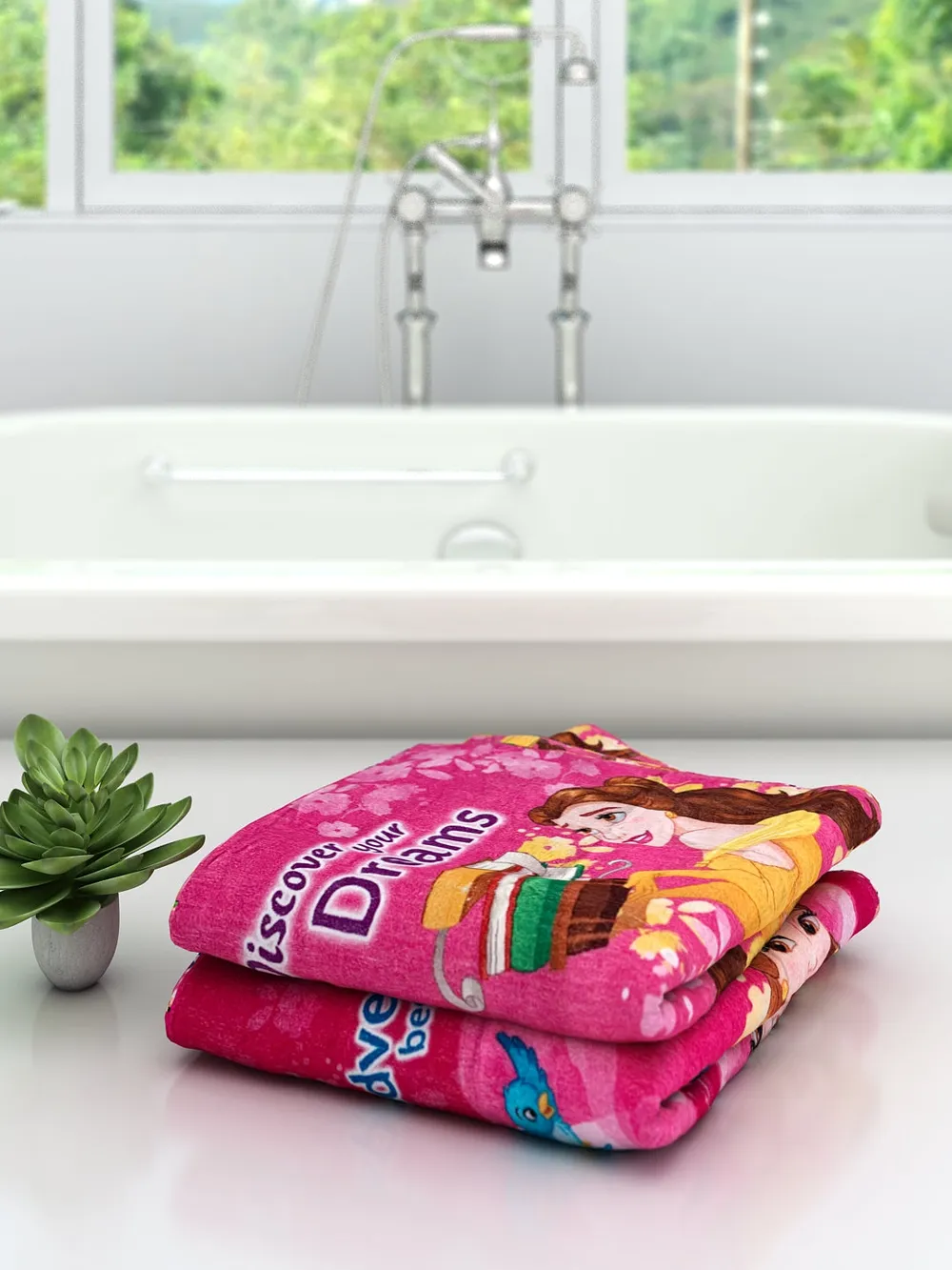 Disney "Adventure Begins With Friends" & "Discover Your Dreams" Princess Kids Cotton Bath Towels Set Of 2