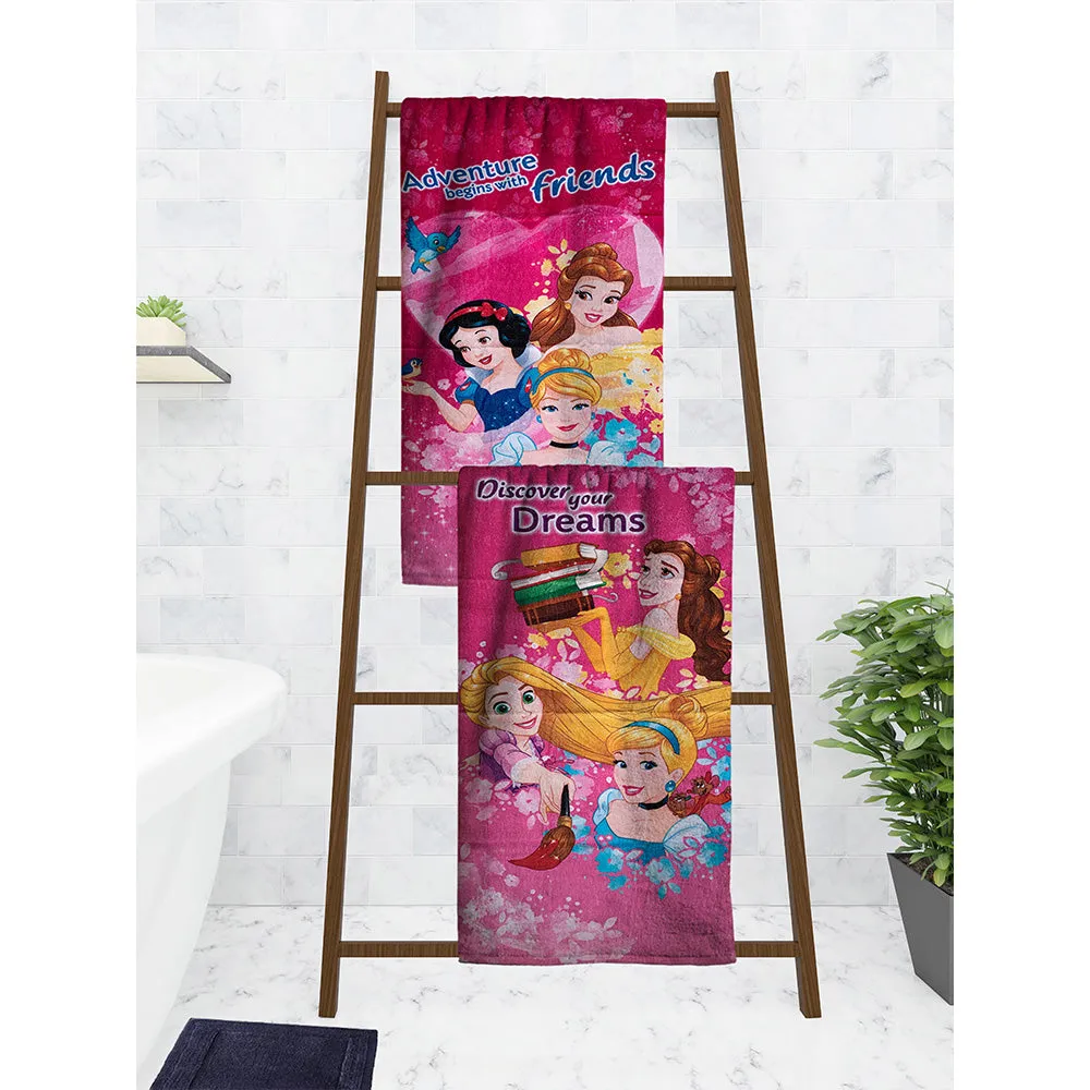 Disney "Adventure Begins With Friends" & "Discover Your Dreams" Princess Kids Cotton Bath Towels Set Of 2