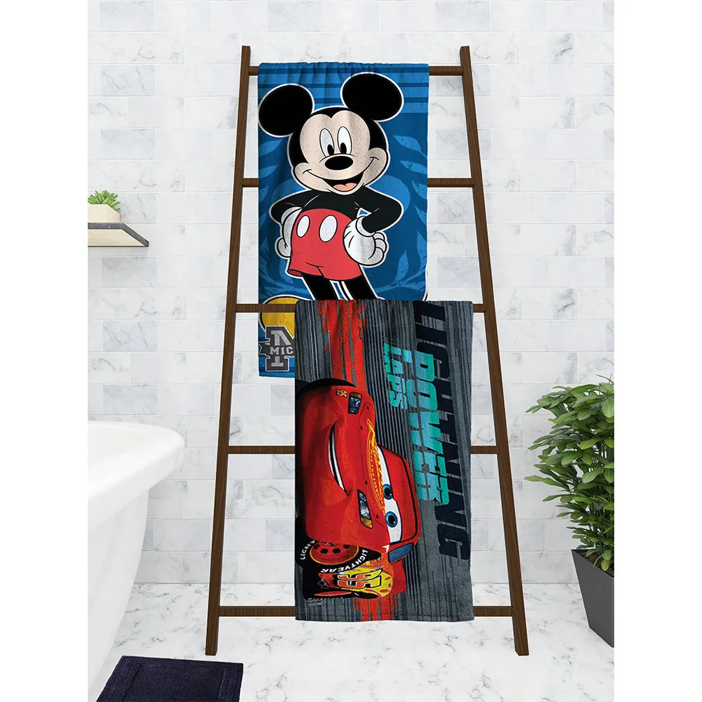 Disney Blue Mickey Mouse & Cars Kids Cotton Bath Towels Set Of 2