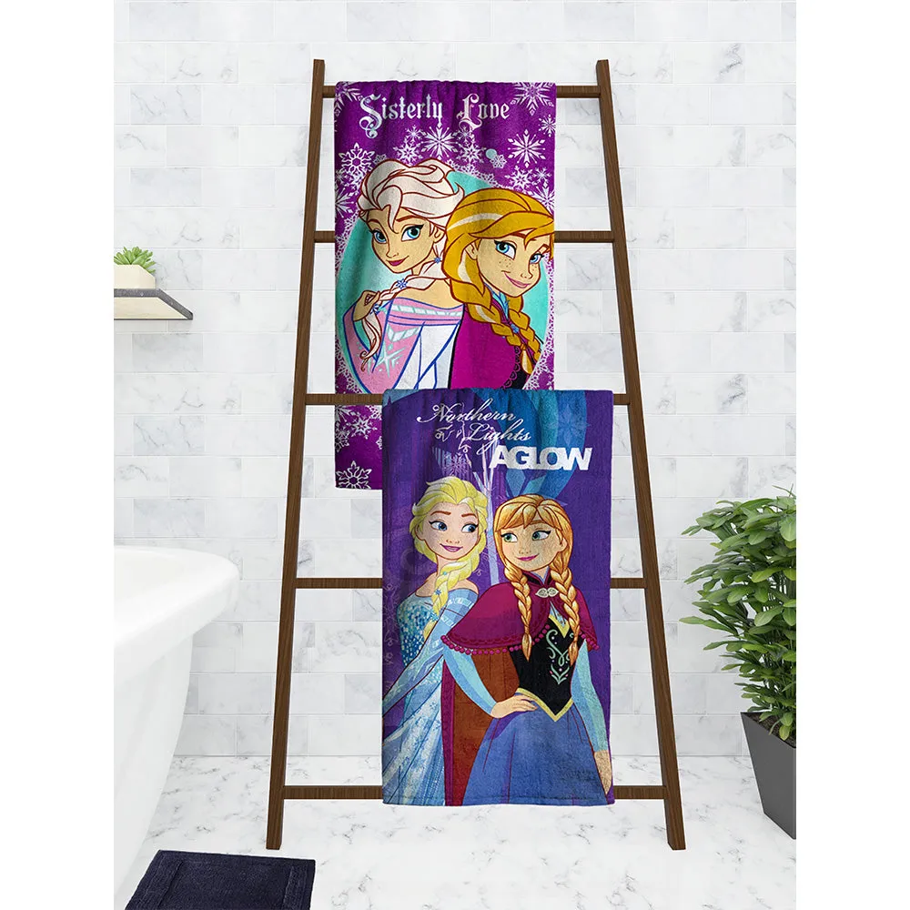 Disney Frozen Sisterly Love & Northern Lights AGlow Kids Cotton Bath Towels Set Of 2