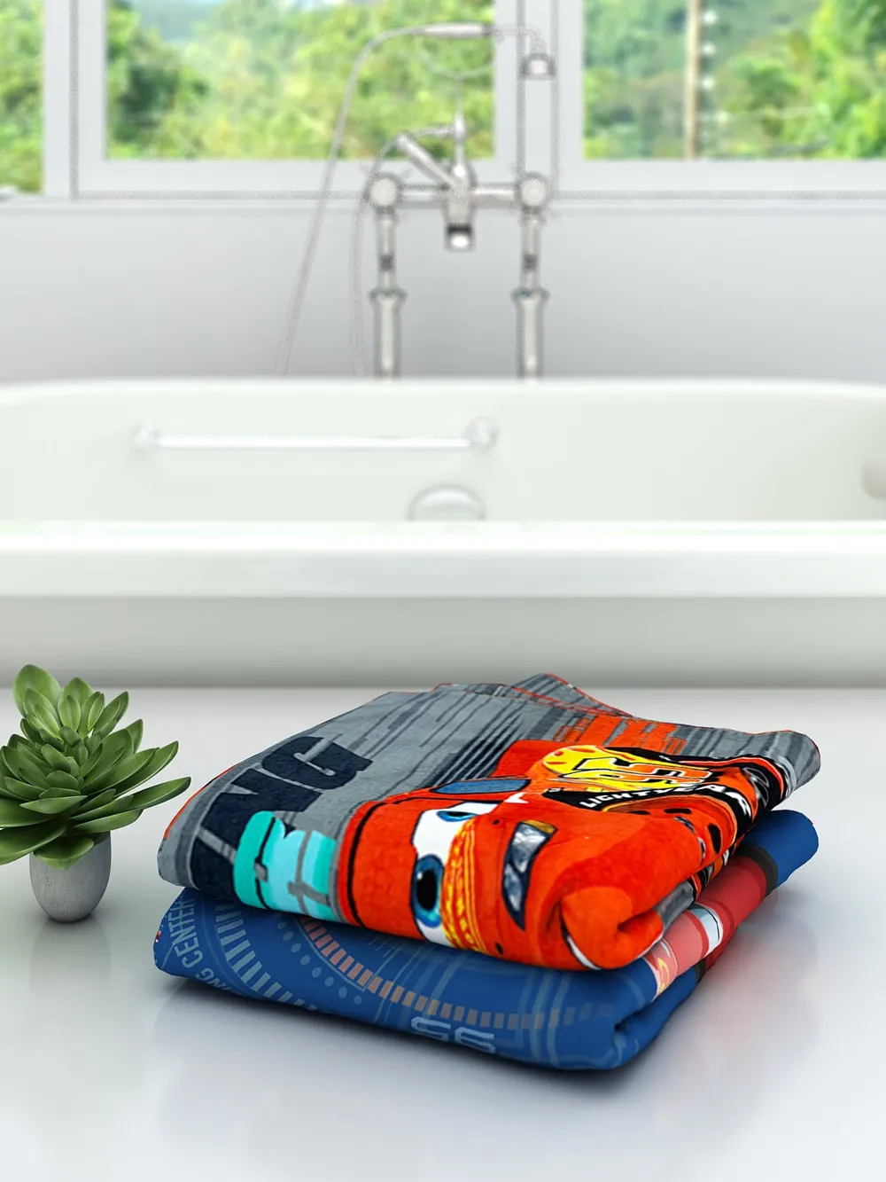 Disney MCQueen Blue Cars Kids Cotton Bath Towels Set Of 2