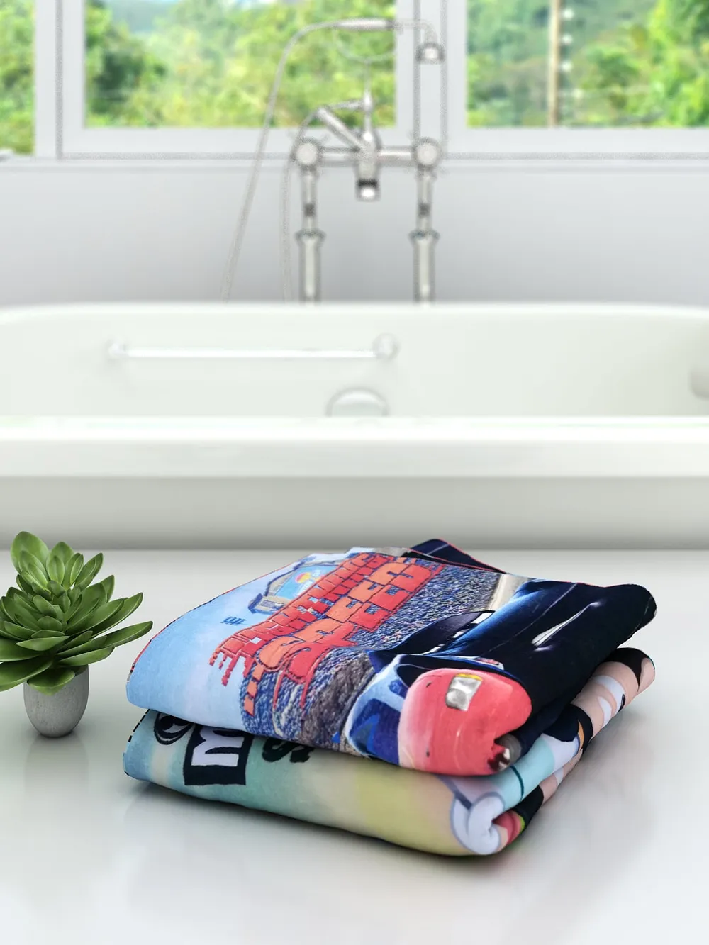 Disney Mickey Mouse Surf & Blue Cars Kids Cotton Bath Towels Set Of 2