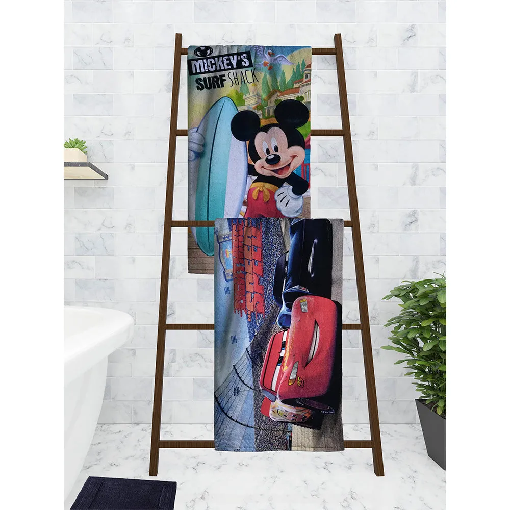 Disney Mickey Mouse Surf & Blue Cars Kids Cotton Bath Towels Set Of 2