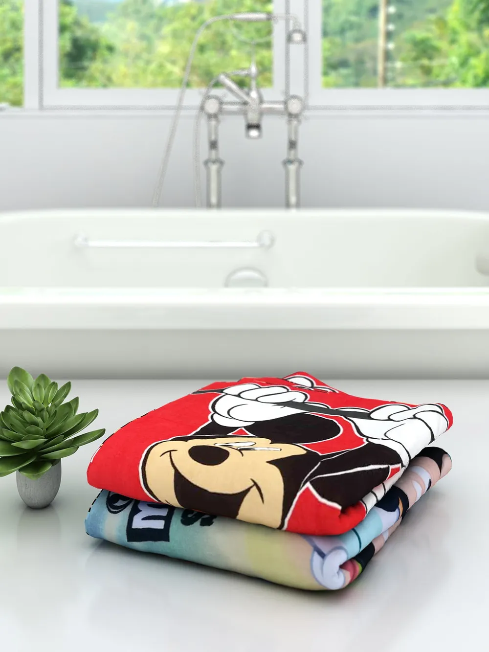 Disney Mickey Mouse Surf & Red Mickey Mouse Kids Cotton Bath Towels Set Of 2