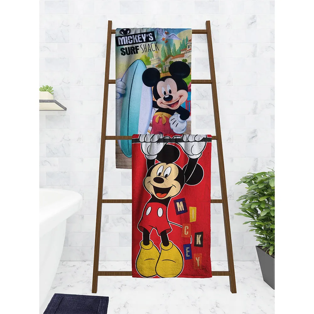 Disney Mickey Mouse Surf & Red Mickey Mouse Kids Cotton Bath Towels Set Of 2