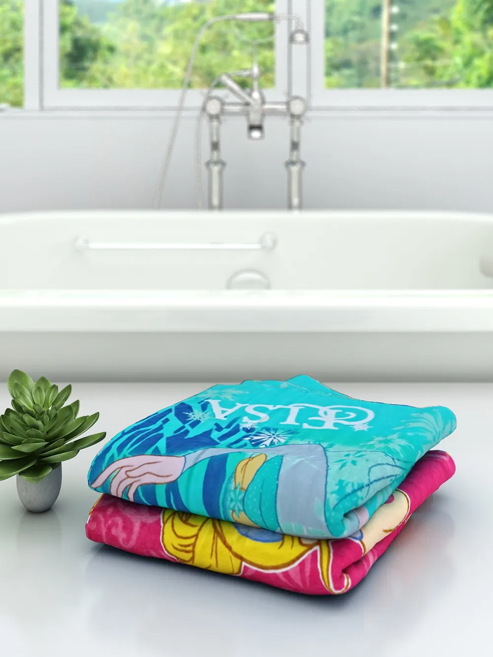 Disney Princess & Frozen Elsa Kids Cotton Bath Towels Set Of 2