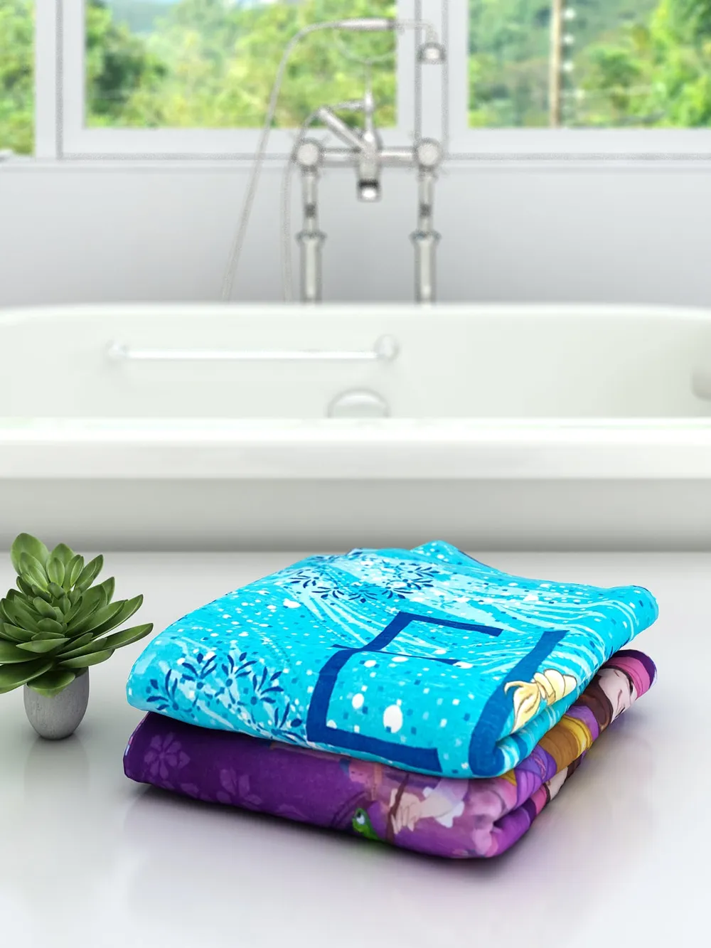 Disney Princess & Frozen Elsa Kids Cotton Bath Towels Set Of 2