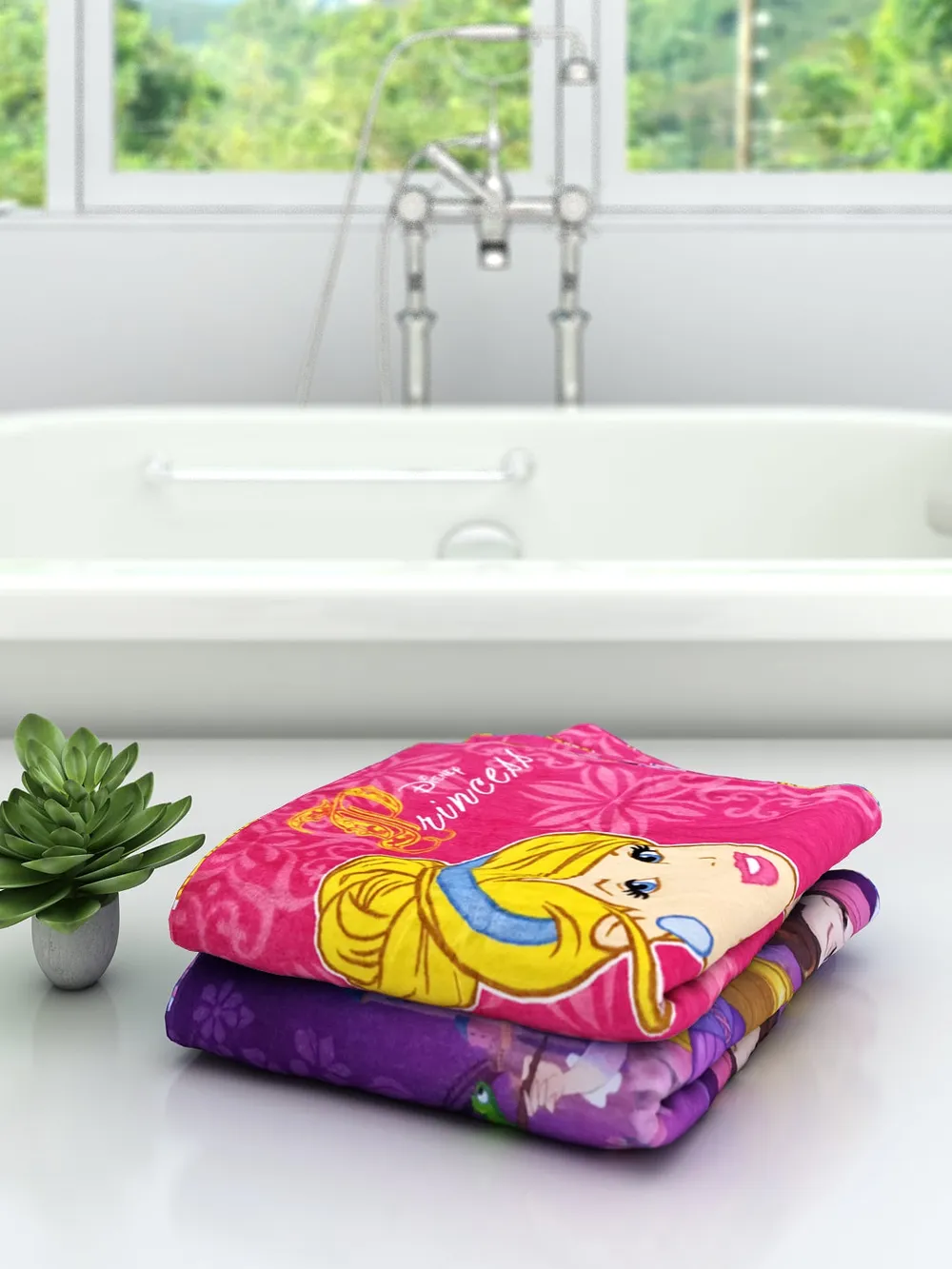 Disney Princess Kids Cotton Bath Towels Set Of 2