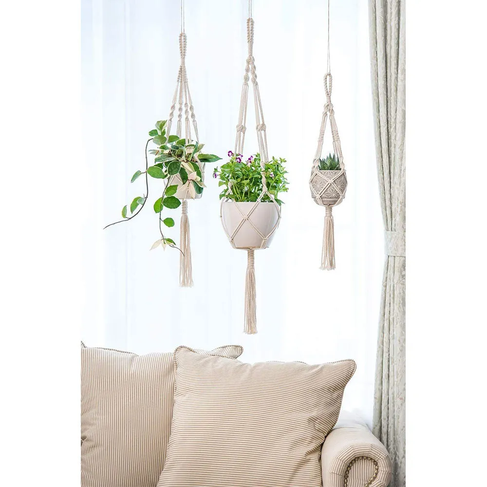 Distinct Designer Rope Cotton Boho Plant Hanger Without Pot Set Of 3