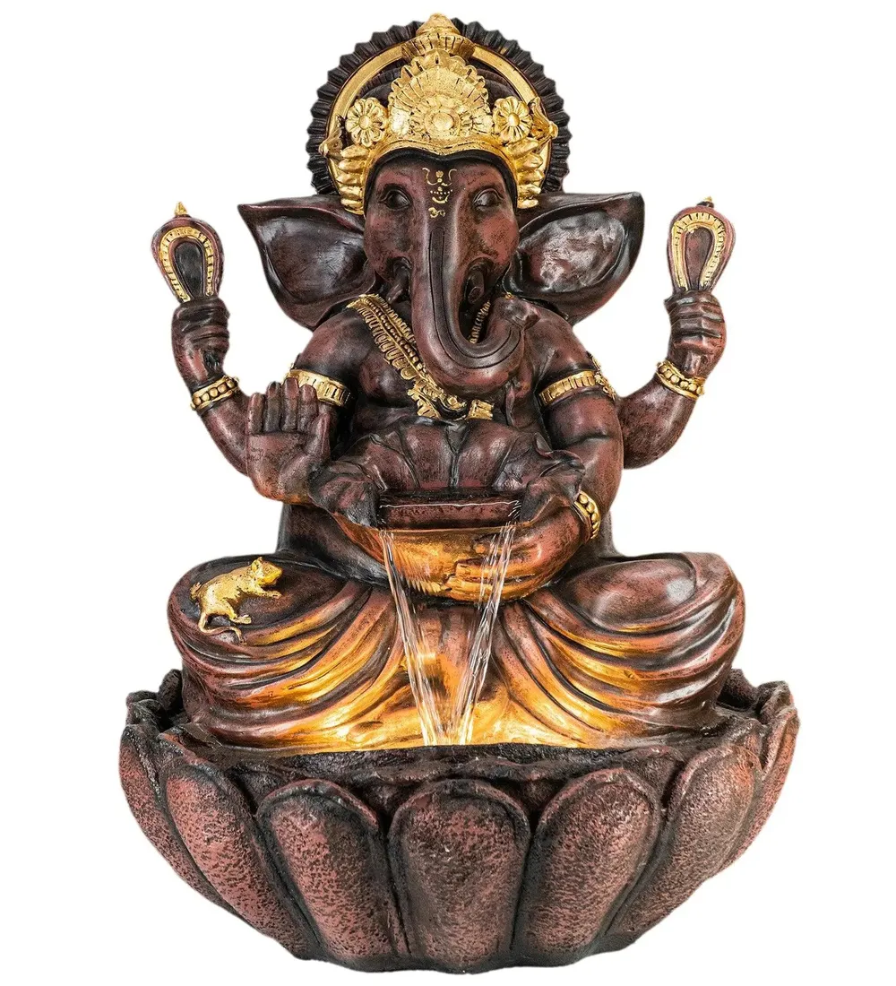 Divine Brown Lotus Lord Ganesha Indoor Water Fountain