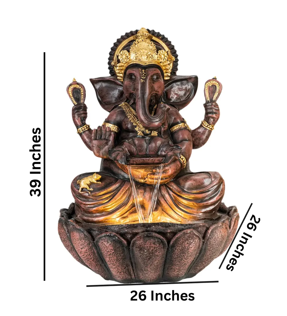 Divine Brown Lotus Lord Ganesha Indoor Water Fountain