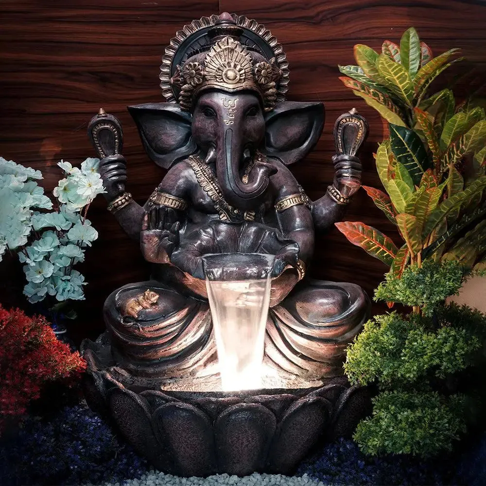 Divine Brown Lotus Lord Ganesha Indoor Water Fountain