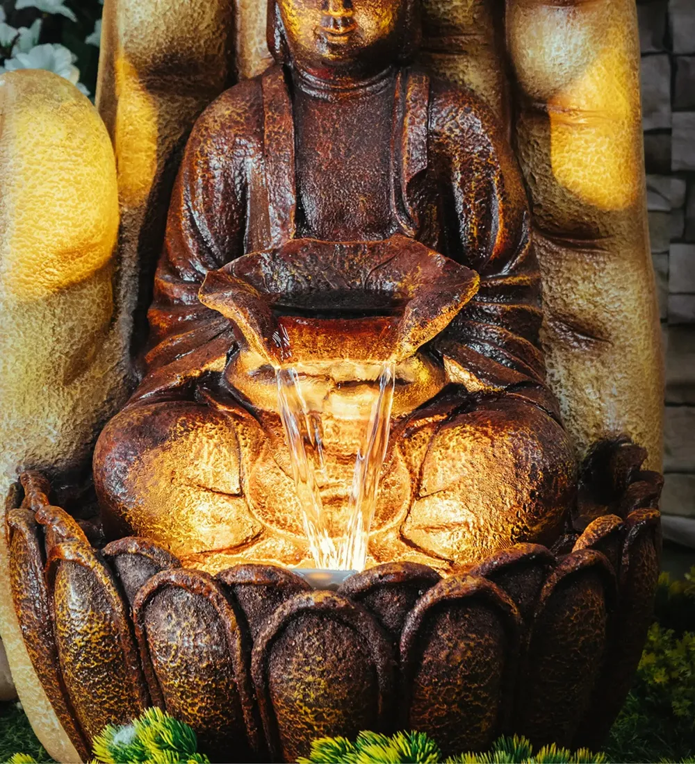 Divine Buddha Plam Beige Indoor Water Fountain