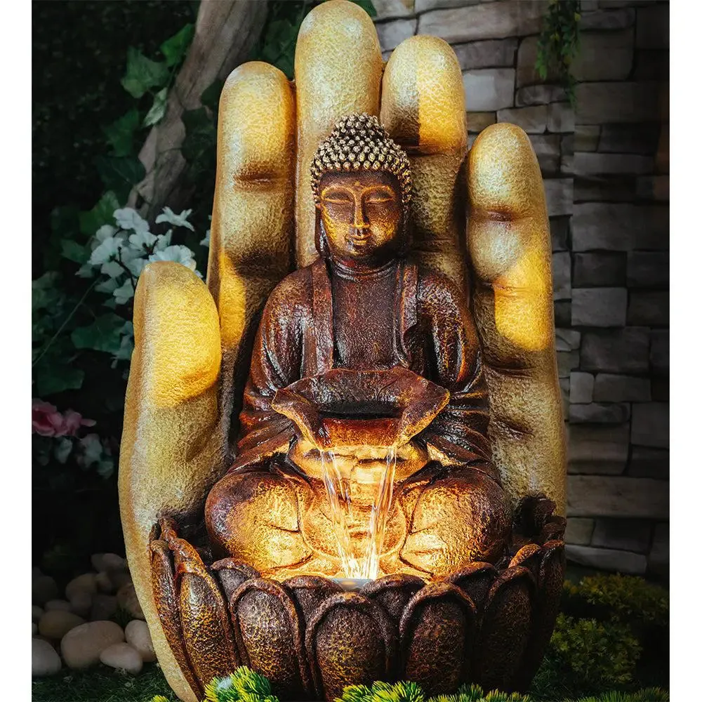 Divine Buddha Plam Beige Indoor Water Fountain