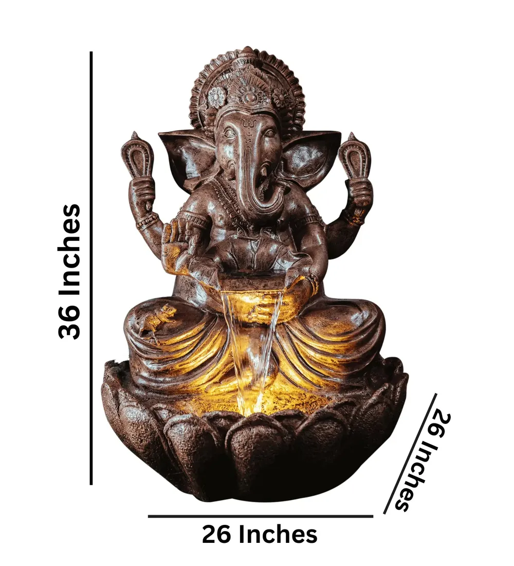 Divine Copper Lotus Lord Ganesha Indoor Water Fountain