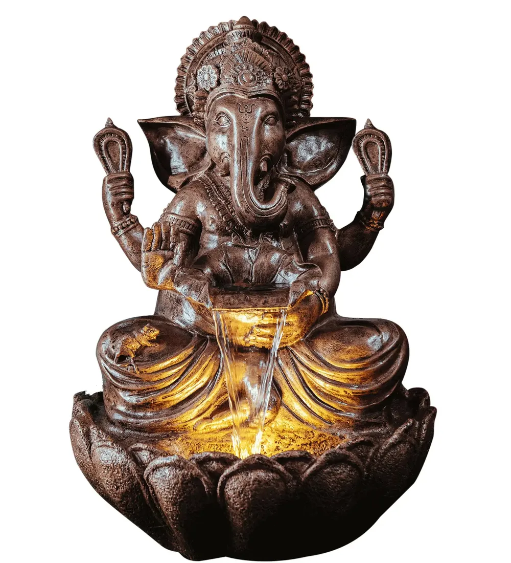 Divine Copper Lotus Lord Ganesha Indoor Water Fountain
