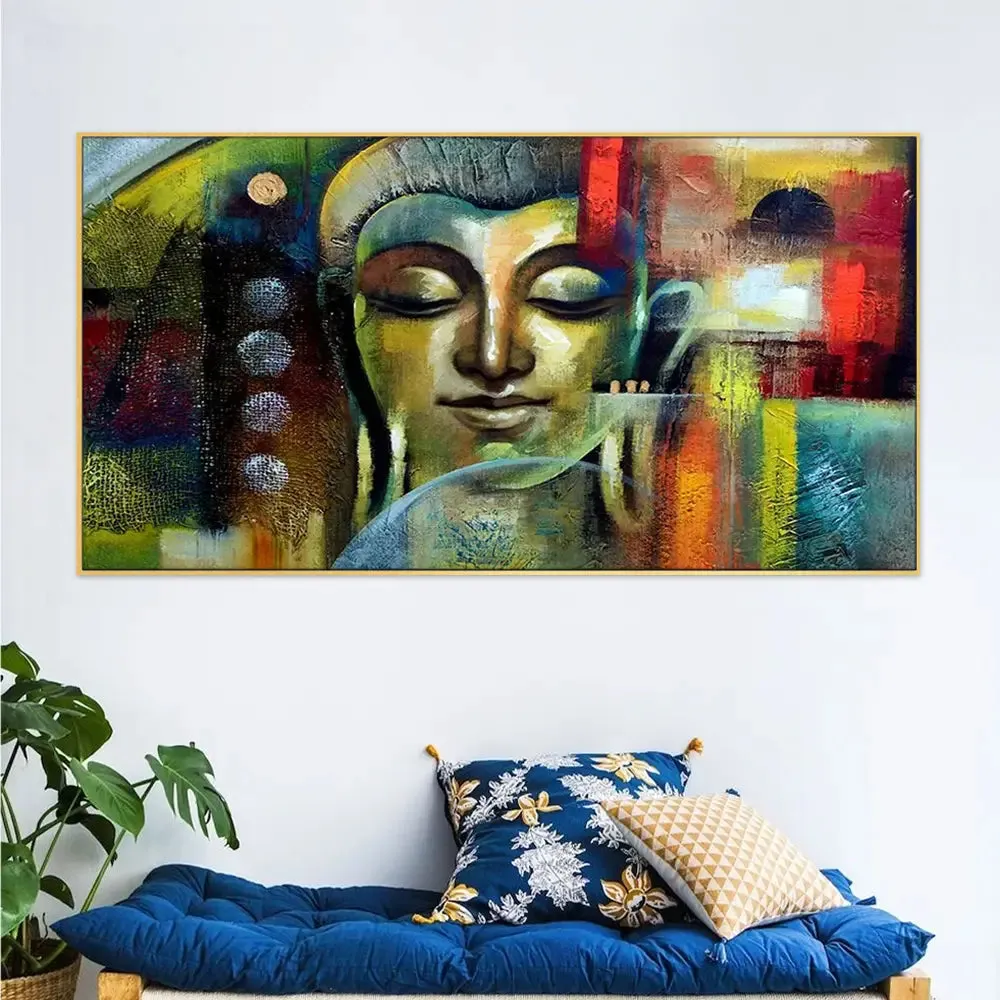 Divine Gautama Buddha Panoramic Canvas Painting With Frame