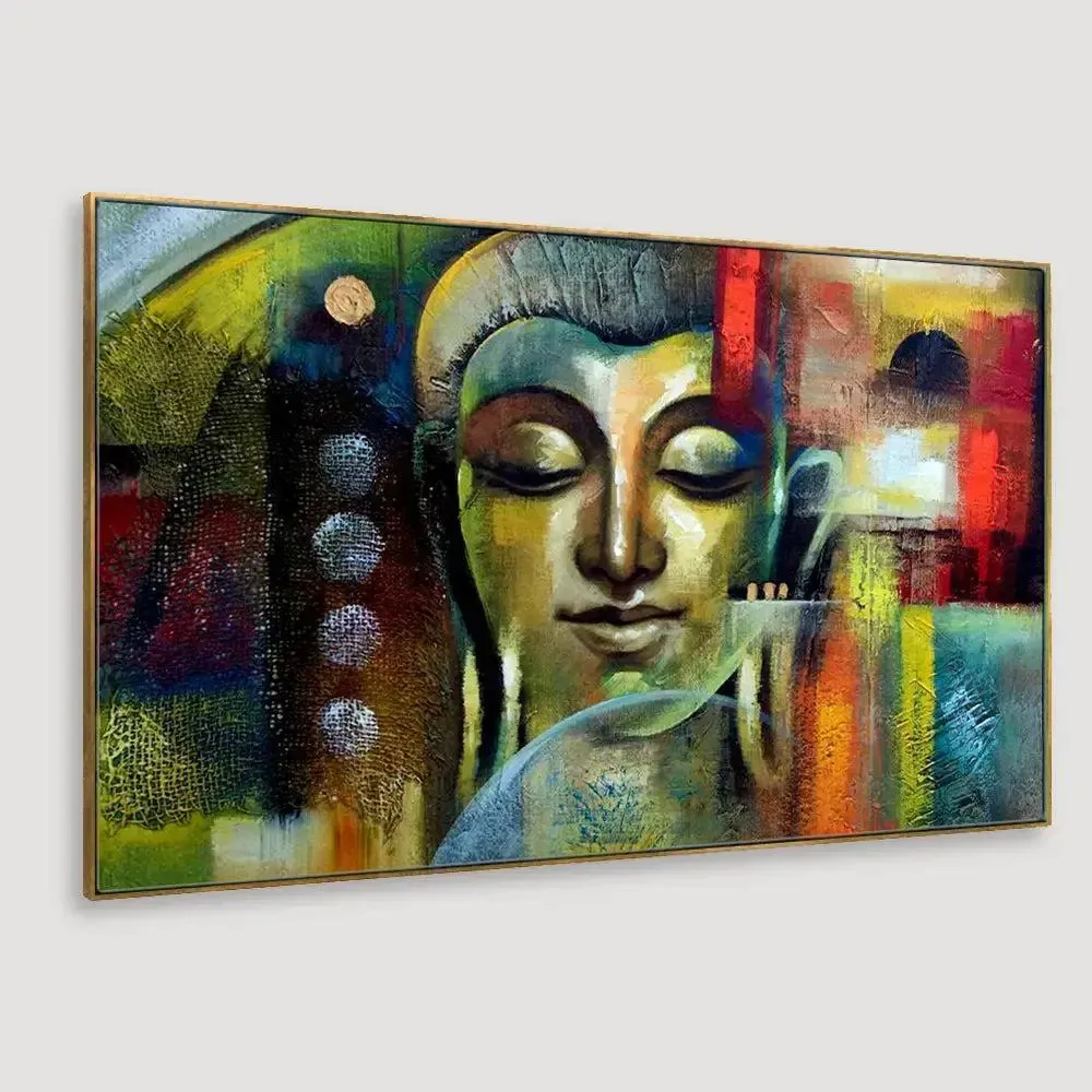 Divine Gautama Buddha Panoramic Canvas Painting With Frame