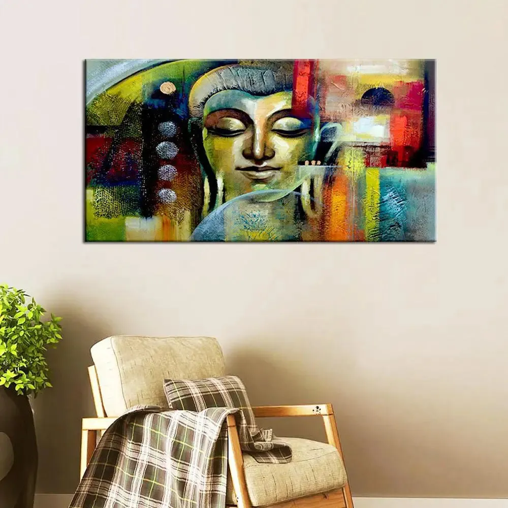 Divine Gautama Buddha Panoramic Canvas Painting With Frame