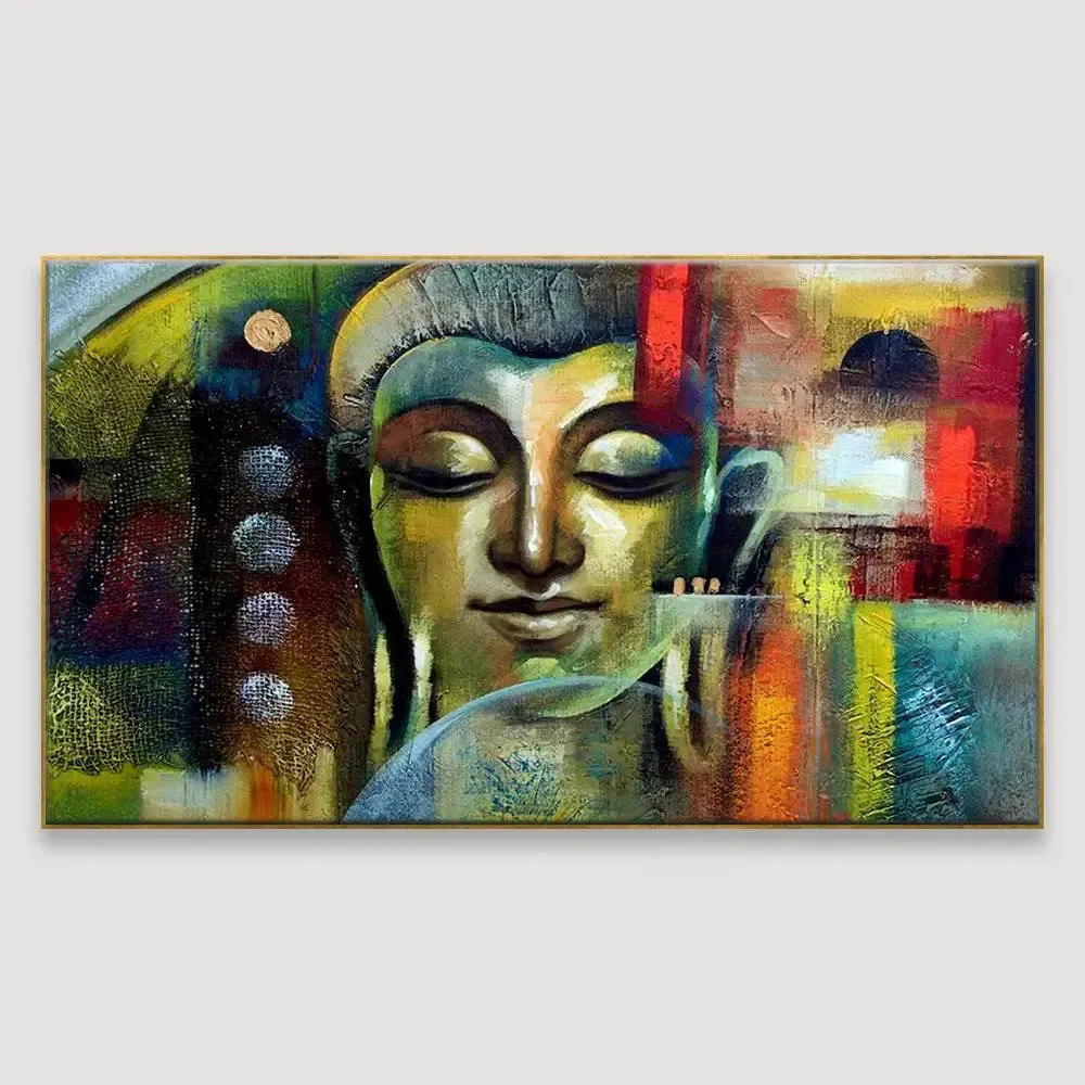 Divine Gautama Buddha Panoramic Canvas Painting With Frame
