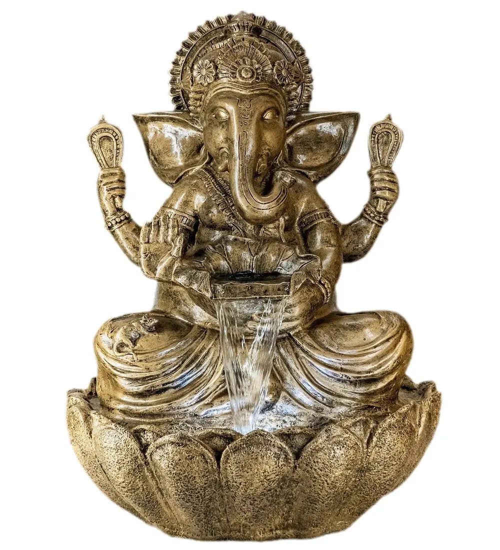 Divine Golden Lotus Lord Ganesha Indoor Water Fountain