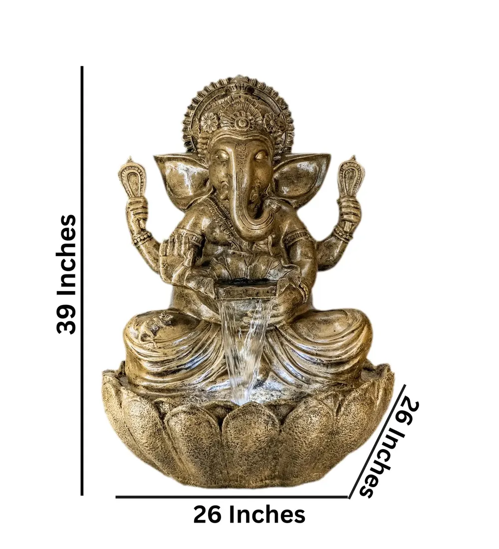 Divine Golden Lotus Lord Ganesha Indoor Water Fountain