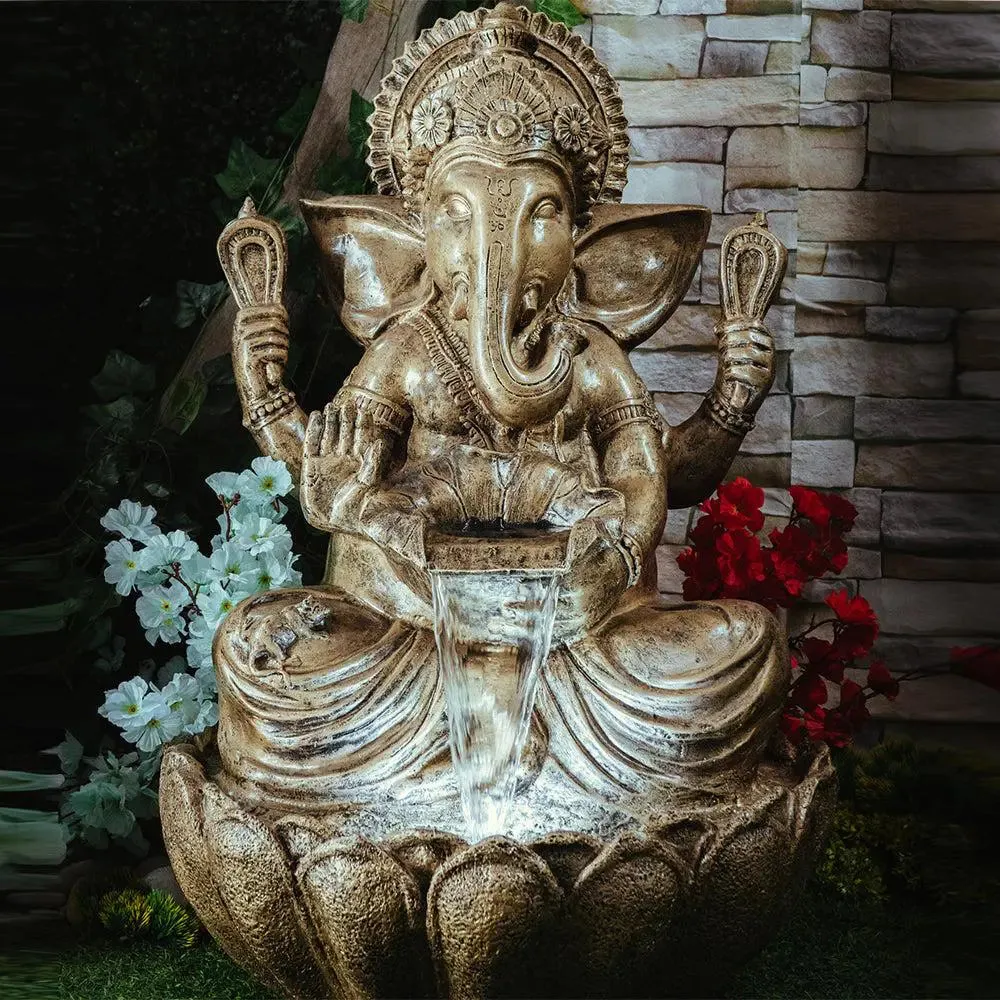 Divine Golden Lotus Lord Ganesha Indoor Water Fountain