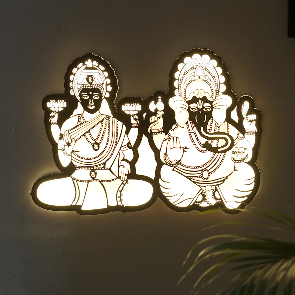 Divine Laxmi-Ganesha Backlit Acrylic Wall Art