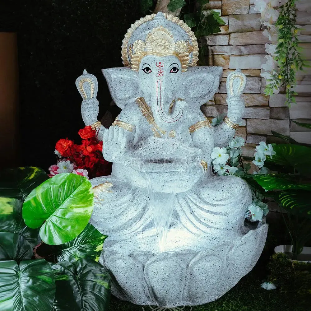 Divine Light Grey Lotus Lord Ganesha Indoor Water Fountain