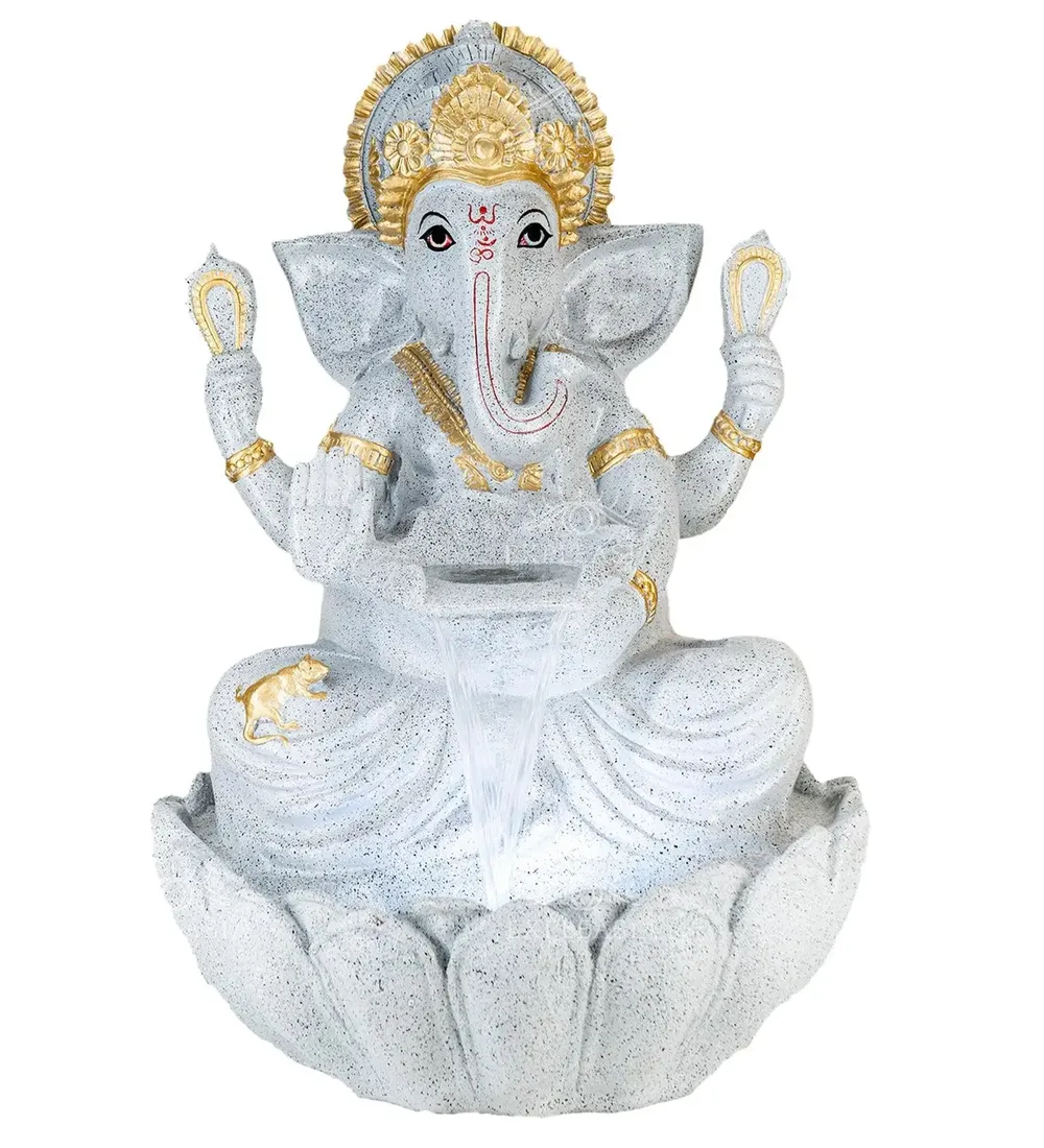 Divine Light Grey Lotus Lord Ganesha Indoor Water Fountain