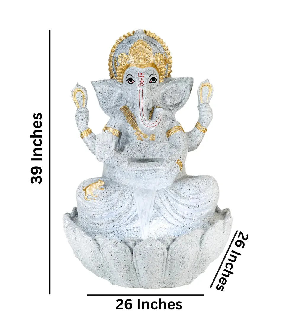 Divine Light Grey Lotus Lord Ganesha Indoor Water Fountain