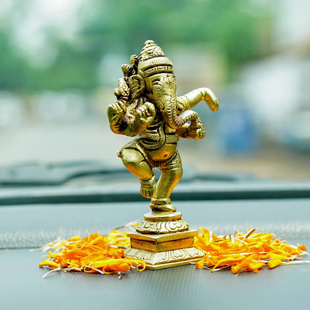 Divine Lord Ganesha Brass Finish Handmade Idol Set Of 1