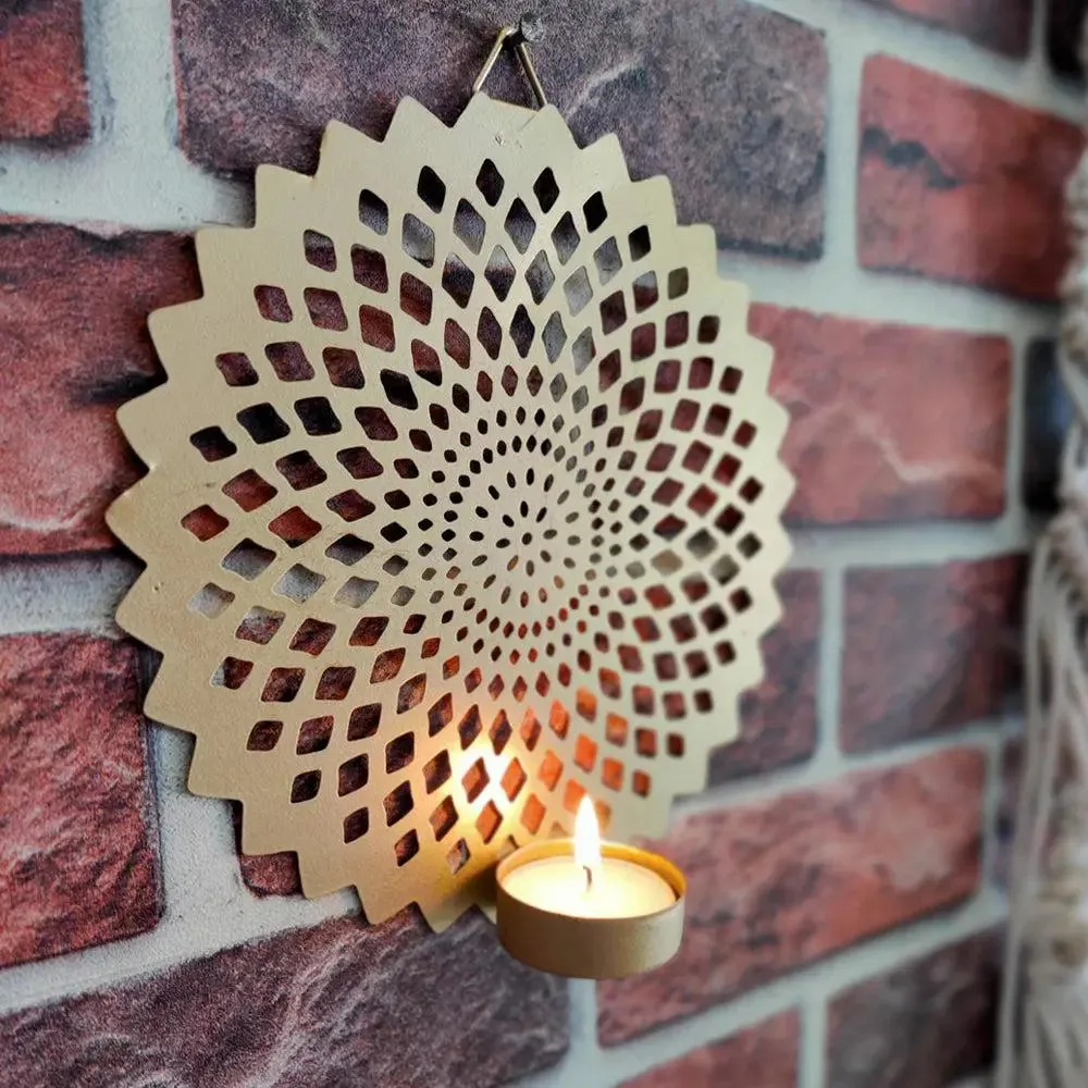 Divine Mandala Cutwork Metal Tea Light Holder in Gold FInish