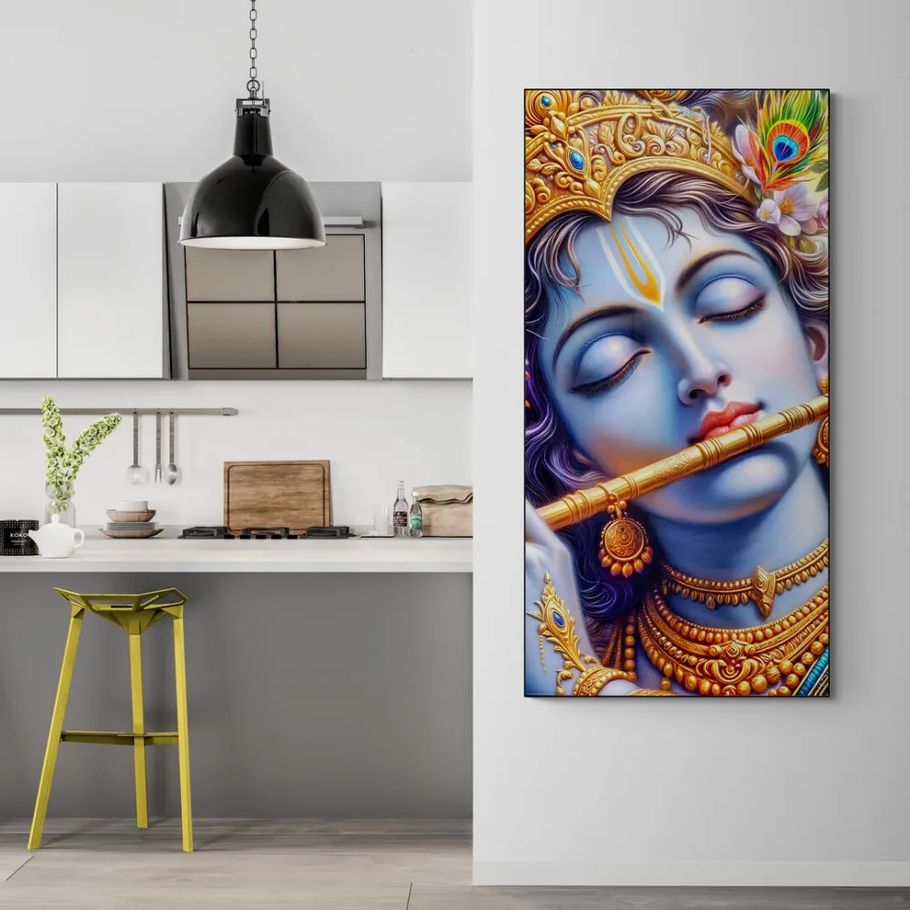Divine Melody Krishna Canvas Wall Painting With Frame