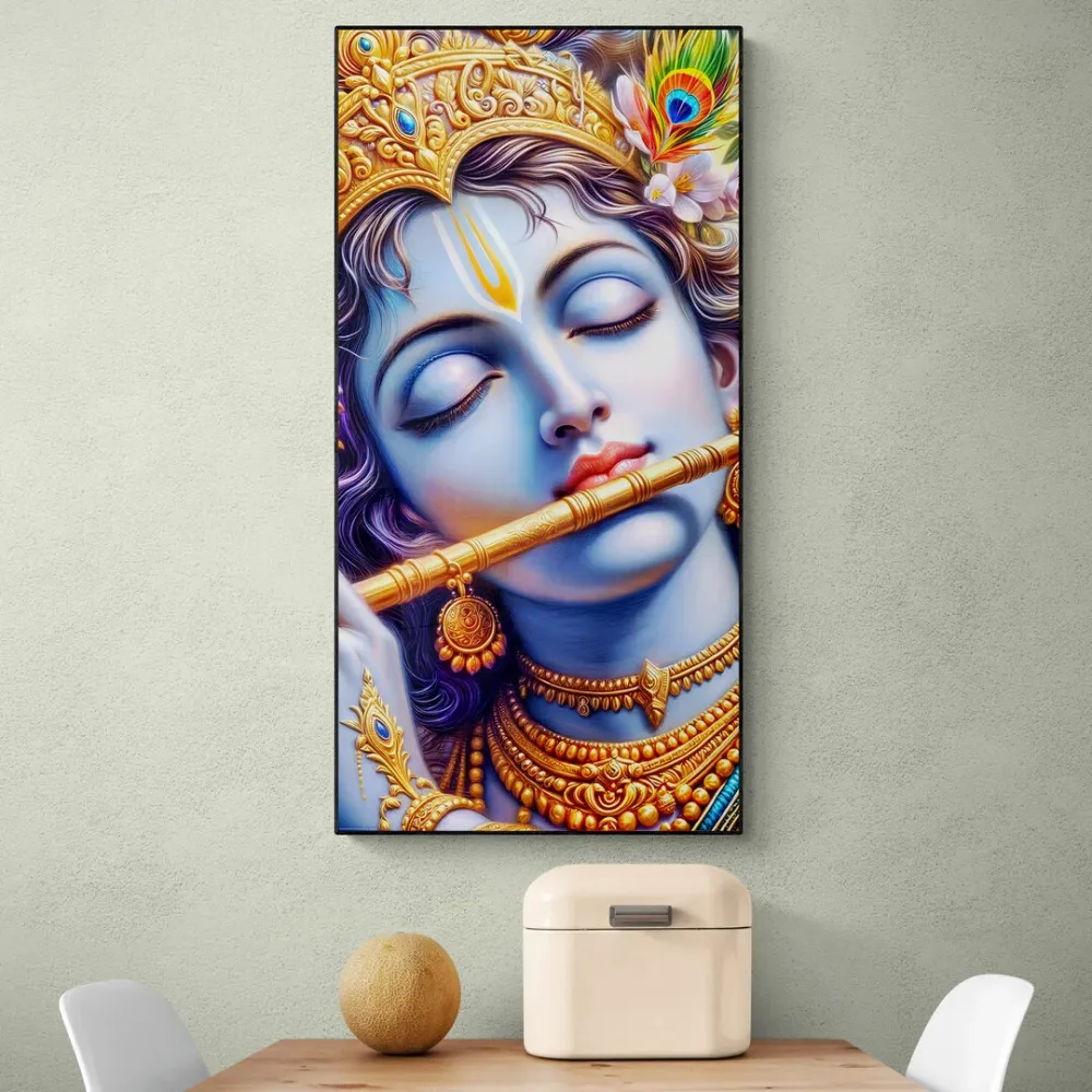 Divine Melody Krishna Canvas Wall Painting With Frame