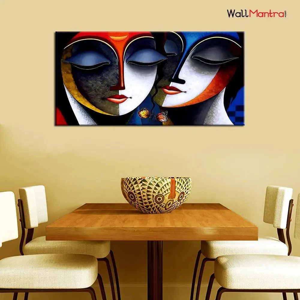 Divine Radha Krishna Romantic Canvas  Wall Painting With Wood Frame
