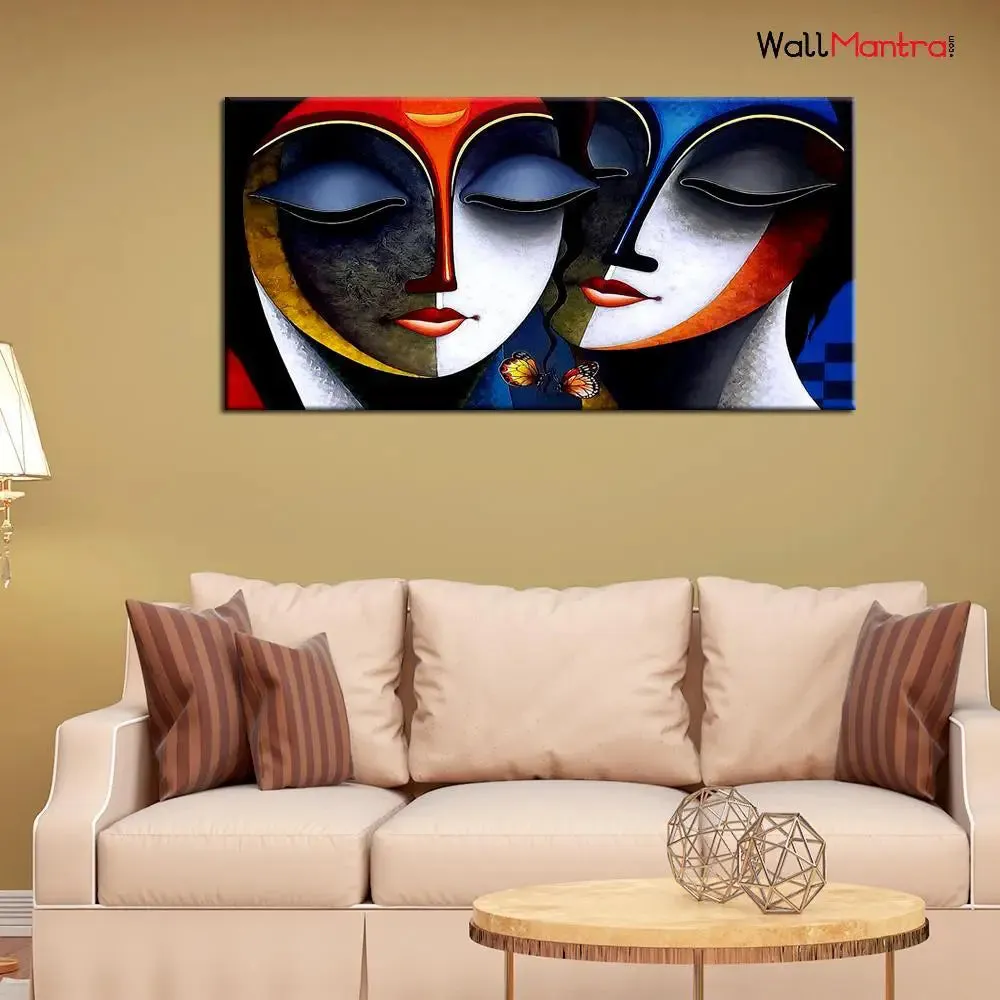 Divine Radha Krishna Romantic Canvas  Wall Painting With Wood Frame