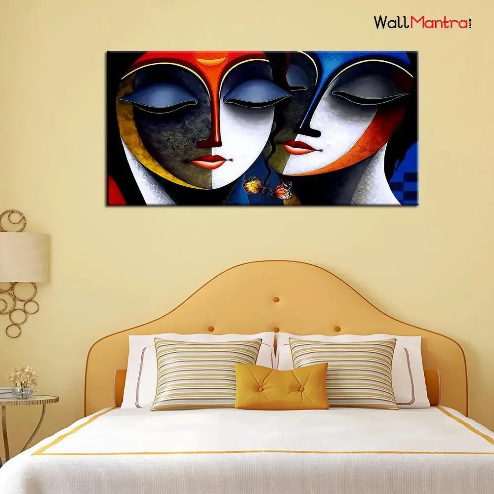 Divine Radha Krishna Romantic Canvas  Wall Painting With Wood Frame