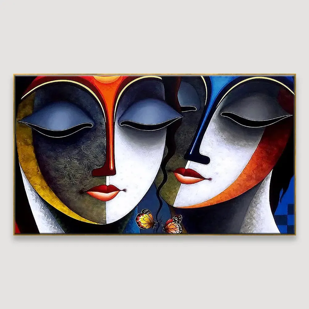 Divine Radha Krishna Romantic Canvas  Wall Painting With Wood Frame