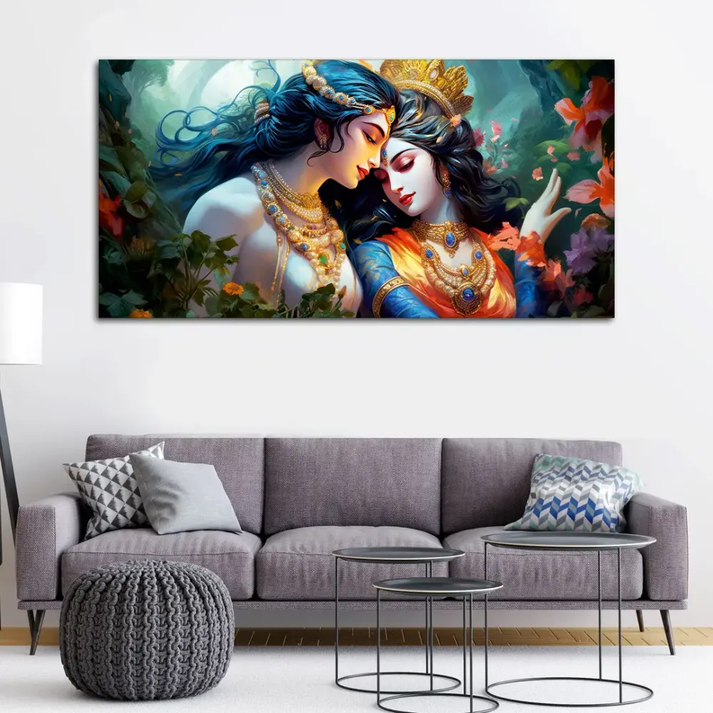 Divine Radiance Radha Krishna Canvas Wall Painting With Frame