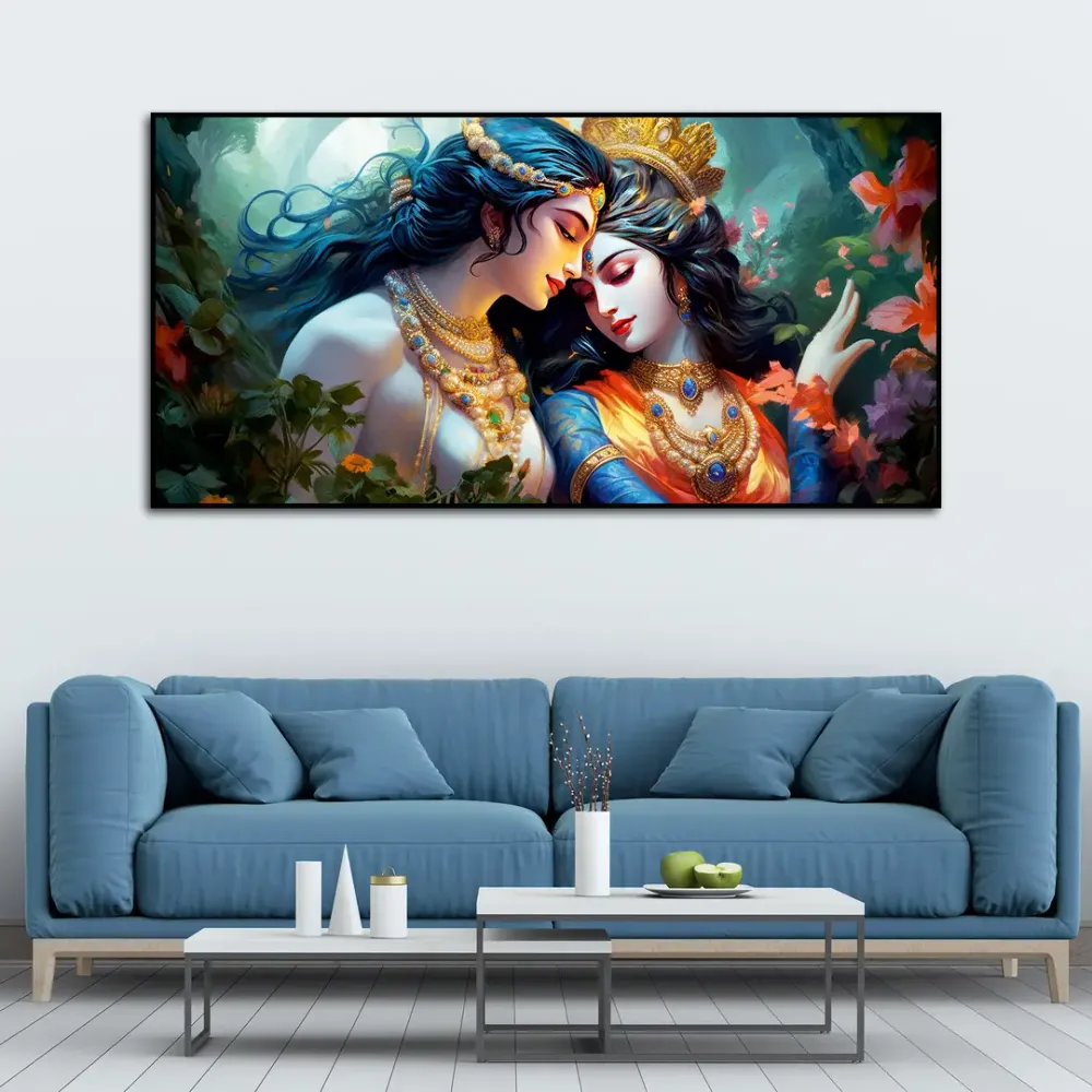 Divine Radiance Radha Krishna Canvas Wall Painting With Frame