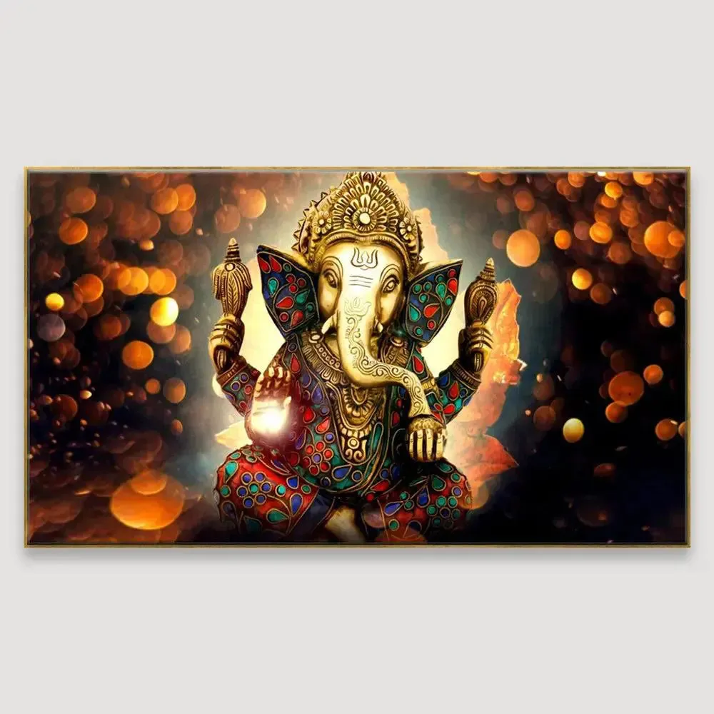 Divine Shri Ganesh Canvas Painting With Frame