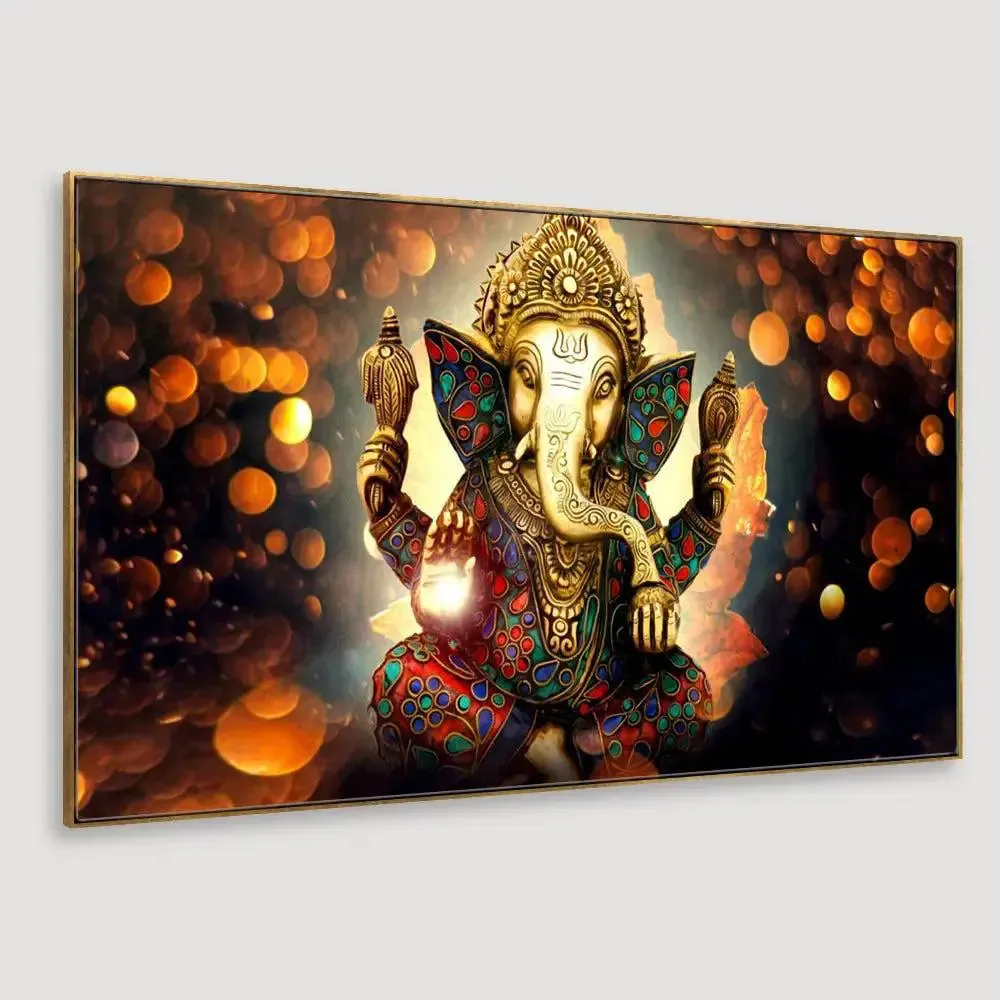 Divine Shri Ganesh Canvas Painting With Frame