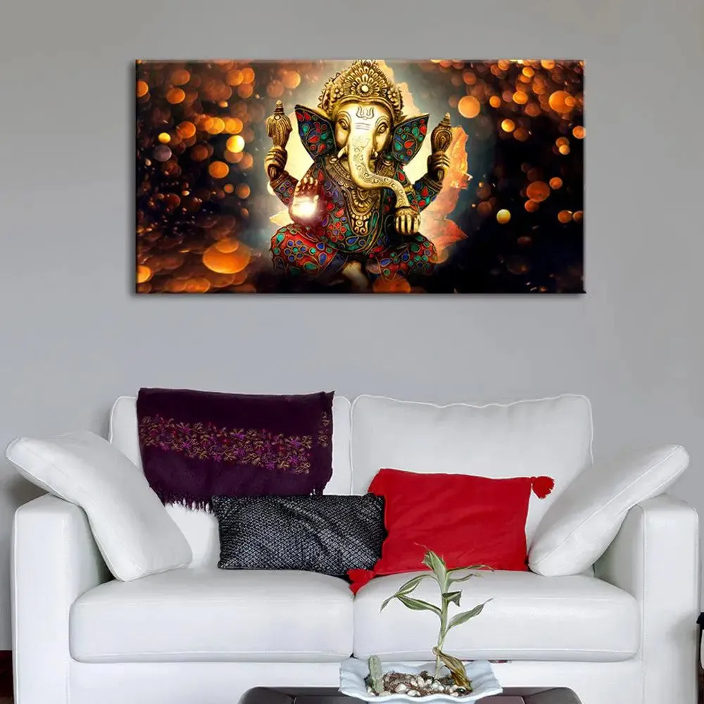Divine Shri Ganesh Canvas Painting With Frame