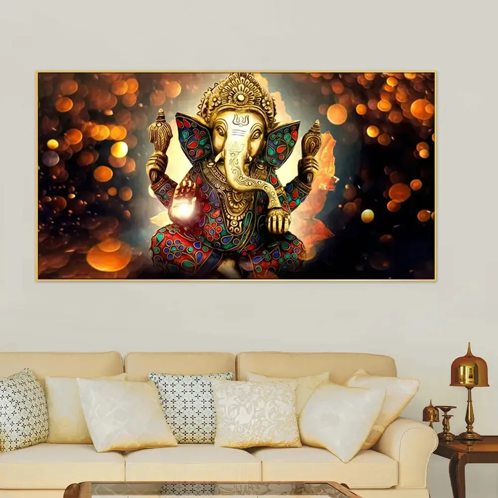 Divine Shri Ganesh Canvas Painting With Frame