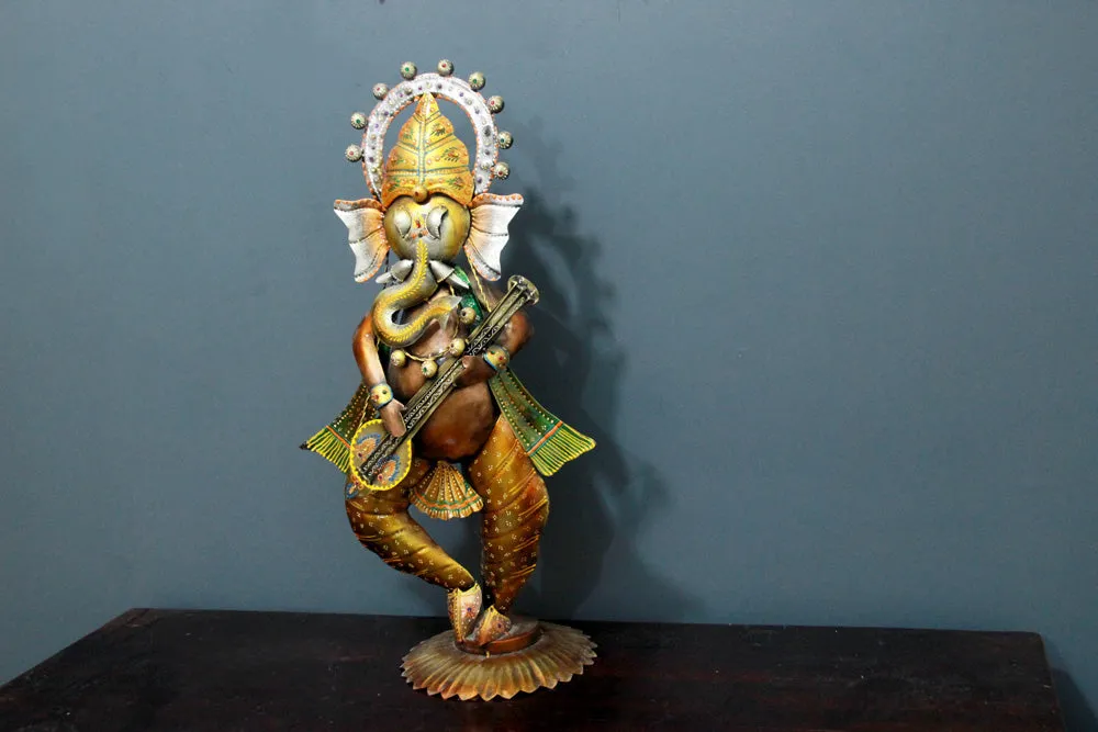 Divine Sitting Ganesha Metal Table Accent Single Piece