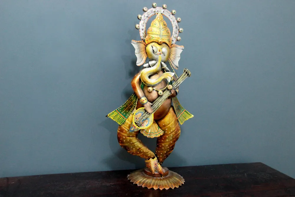 Divine Sitting Ganesha Metal Table Accent Single Piece