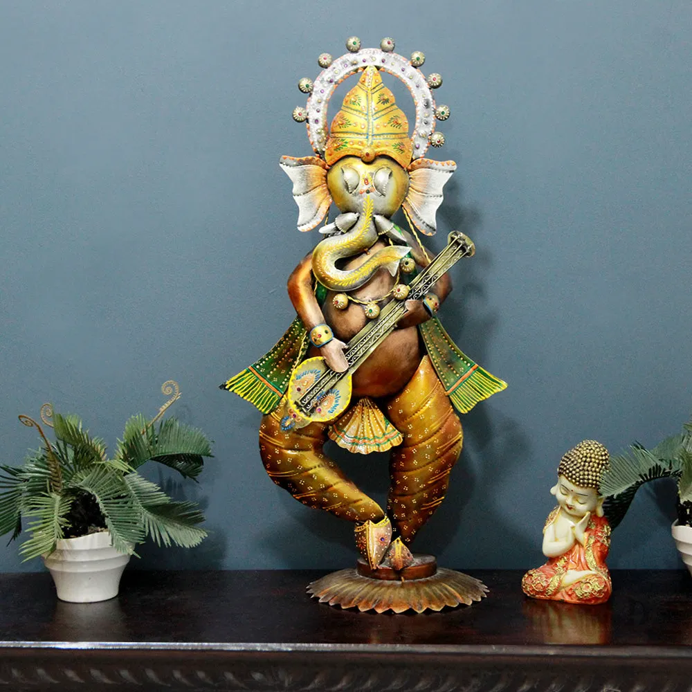 Divine Sitting Ganesha Metal Table Accent Single Piece