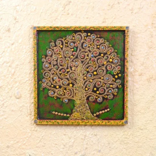 Divine Tree Traditioanl Art Painted Wooden Wall Panel
