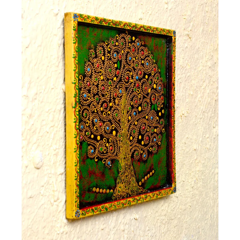 Divine Tree Traditioanl Art Painted Wooden Wall Panel